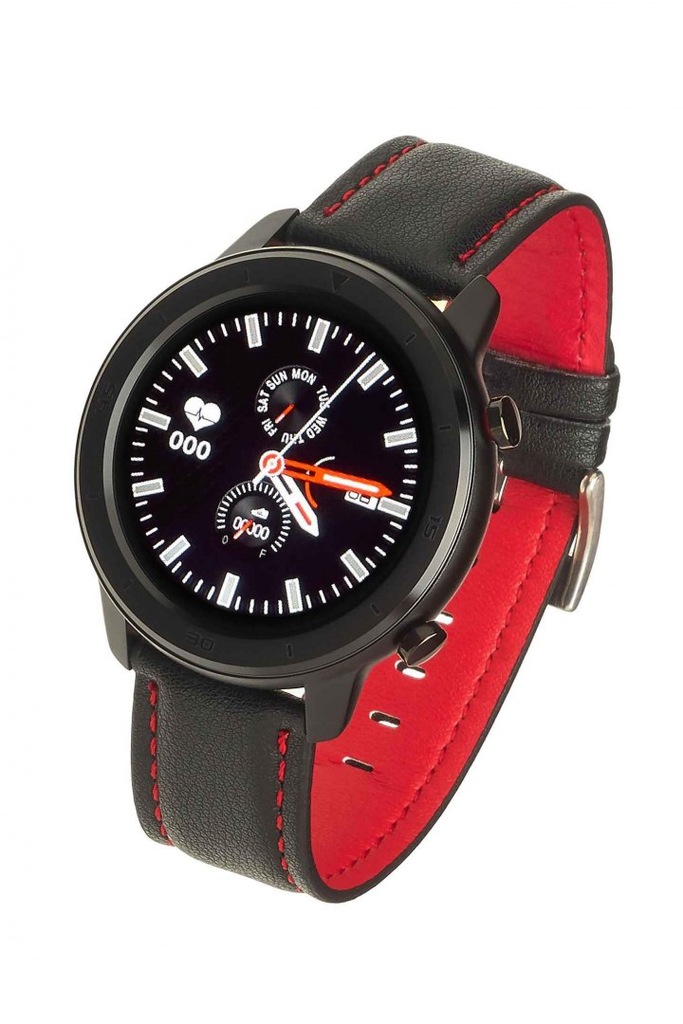 Smartwatch Garett Men 5S czarno-czerowny, skórzany