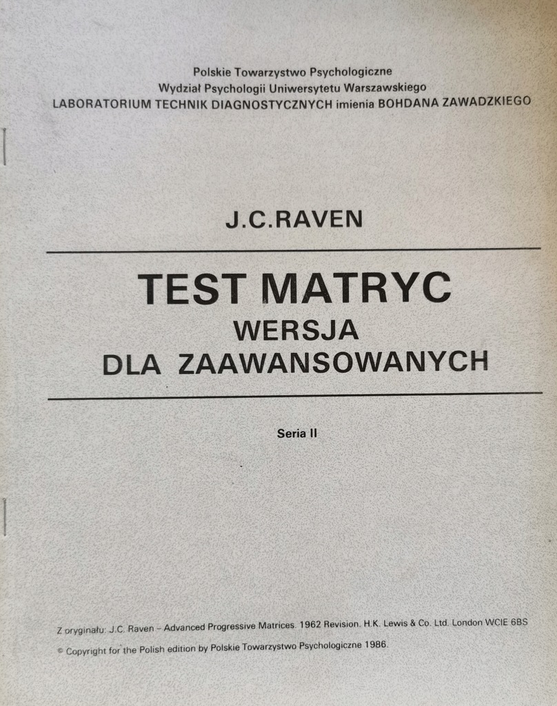 Test matryc Wersja dla zaawansowanych Seria II J. C. Raven