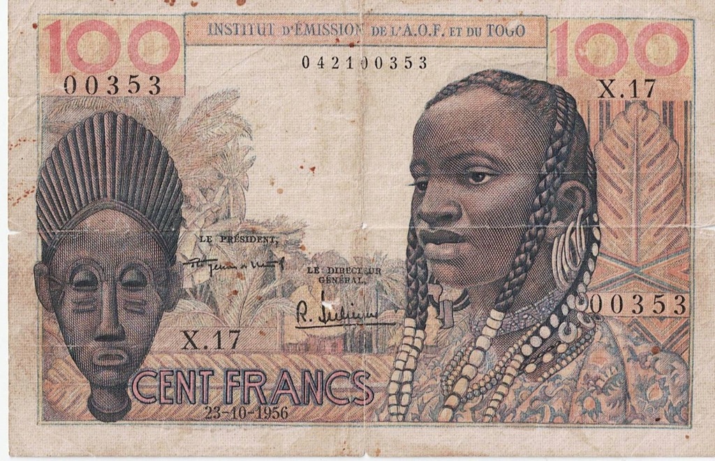 Banknot TOGO 100 franków 1956