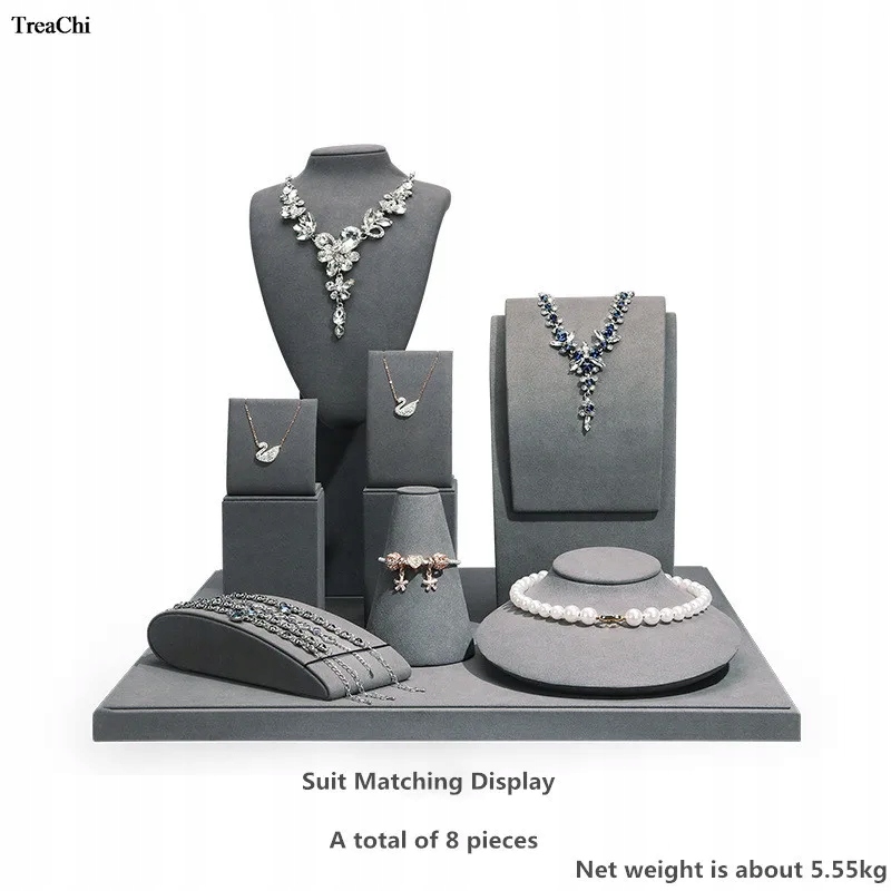 Gray Microfiber Model Portrait Jewelry Display Stand Window Jewelry Props