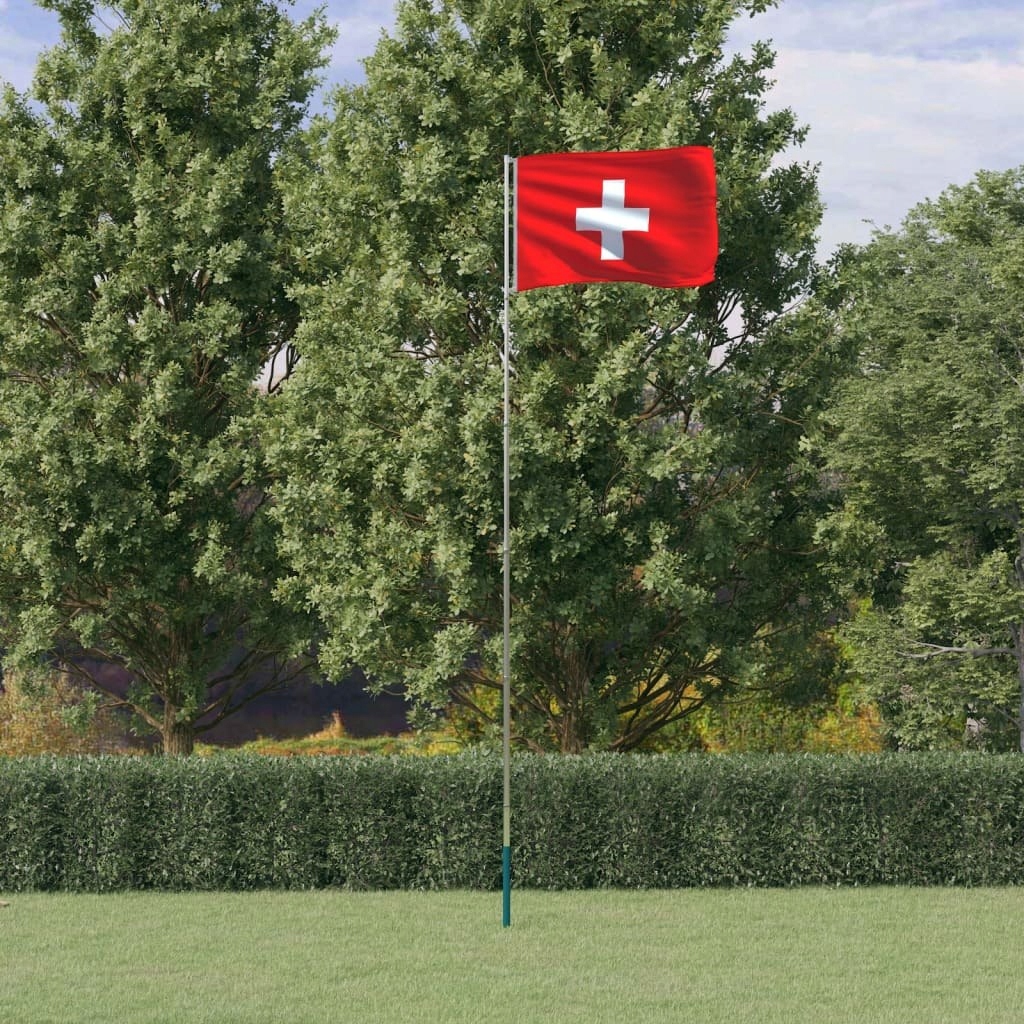 Stylowe Meble Domowe Flaga Szwajcarii z masztem, 5,55 m, aluminium