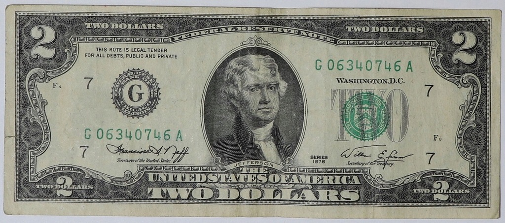 Banknot 2 Dolary - USA - 1976 - G -Zielona pieczęć
