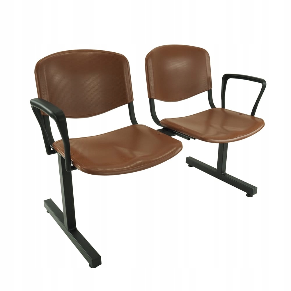 Ławka 2-os ISO - plastik brązowy | stelaż czarny | podłokietniki