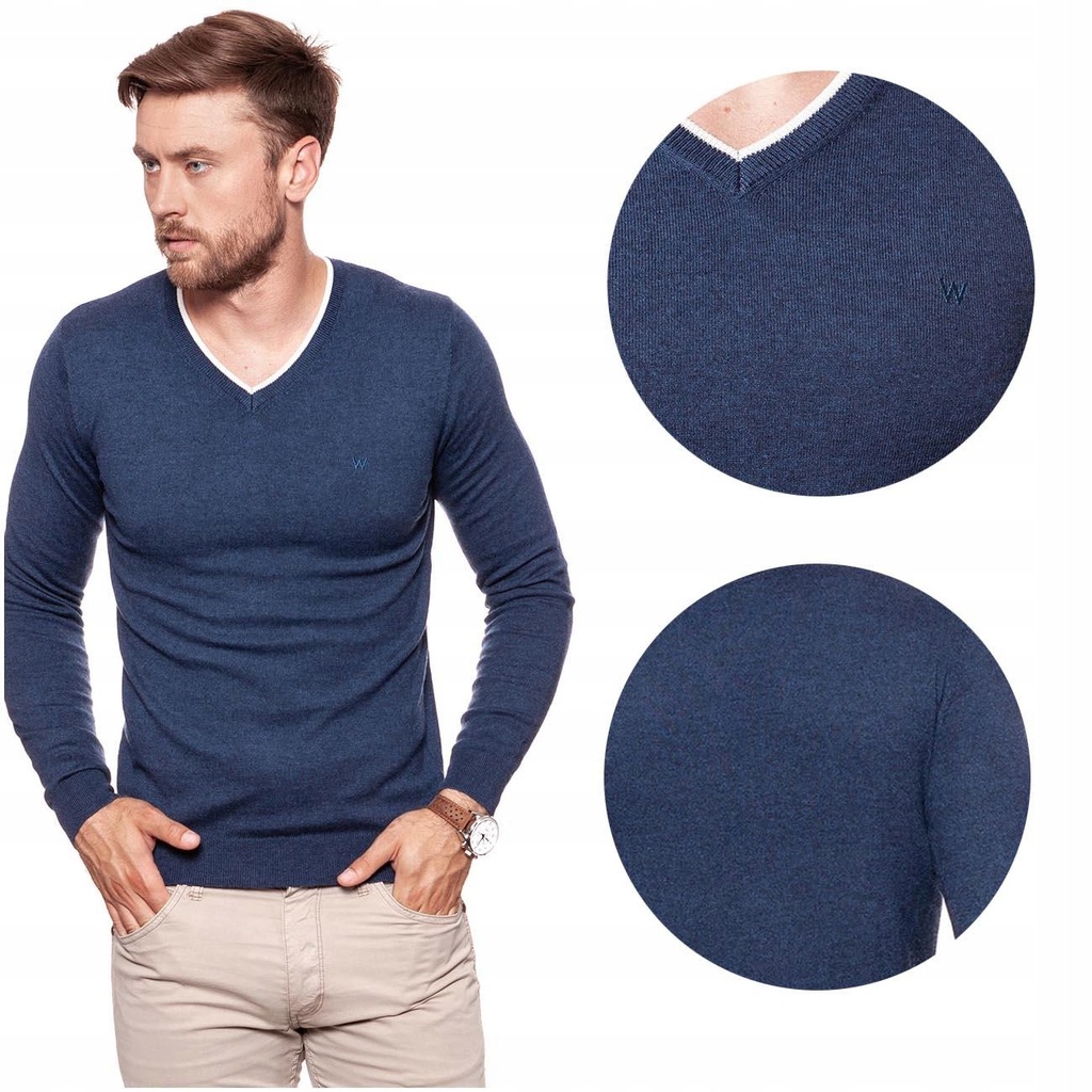 WRANGLER V NECK KNIT MĘSKI SWETER SLIM GRANAT M