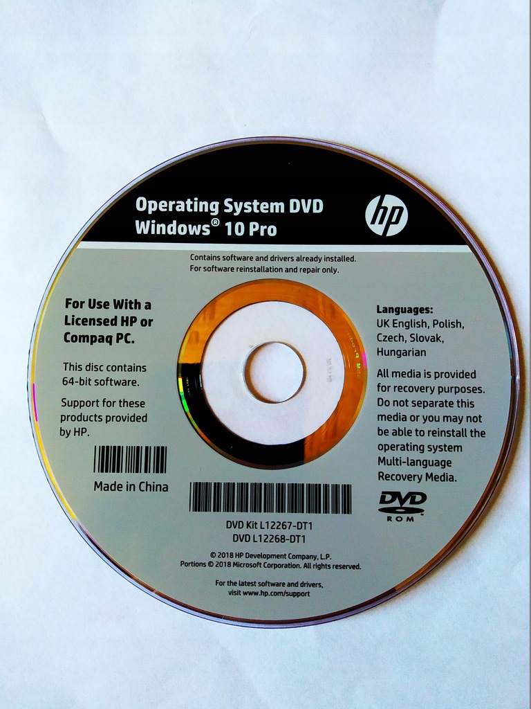 Windows 10 Pro 64-bit - orginalna płyta HP