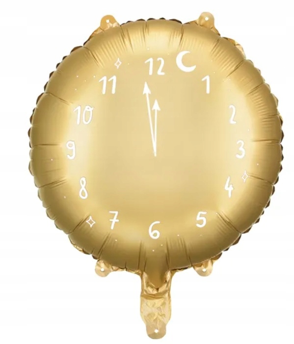 Balon foliowy złoty ZEGAR Sylwester Nowy Rok 40 cm