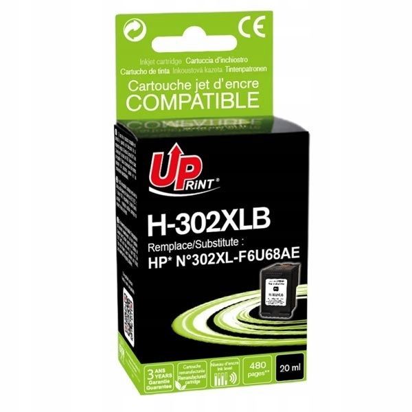 UPrint kompatybilny ink / tusz z F6U68AE, HP 302XL, H-302XLB, black, 600s,