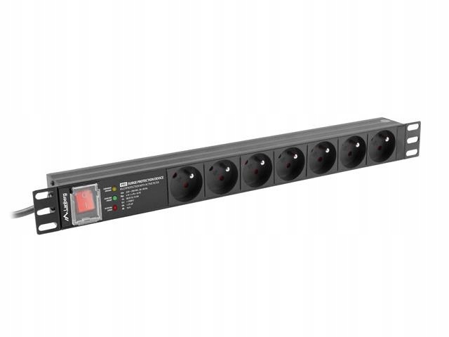 Listwa zasilająca Lanberg do RACK 19 1U 16A PDU PRO 7x PL SPD-3MP 2m czarna