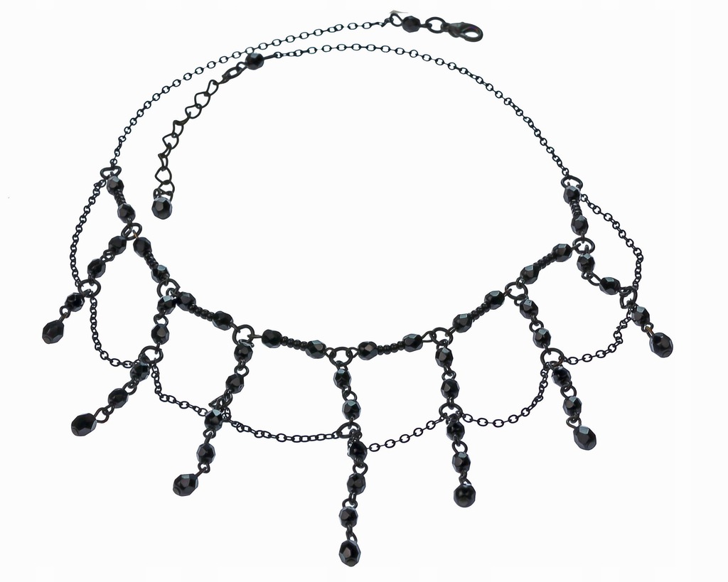 ELEGANCKA CZARNA KOLIA CHOKER NASZYJNIK CZARNY Z PEREŁEK CZESKI JABLONEX