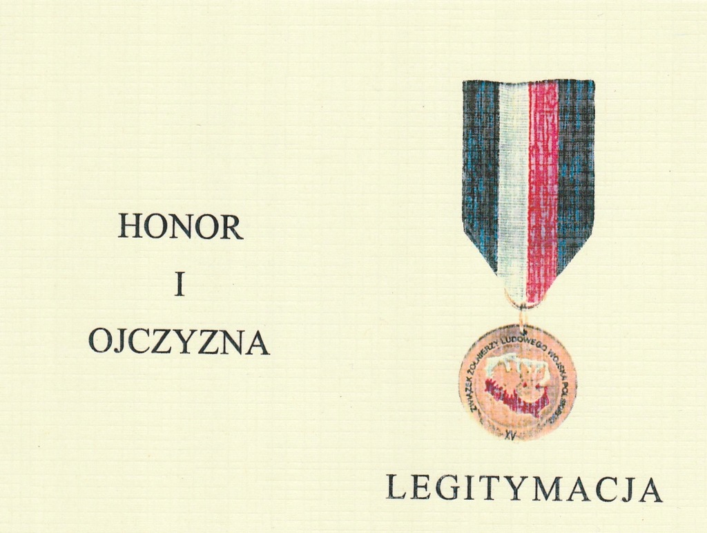 Legitymacja Medalu XVlecia Związku Żołnierzy LWP