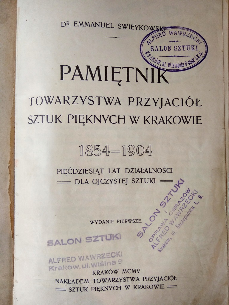 Pamiętnik TPSP 1854-1904 Swieykowski Kraków 1904r