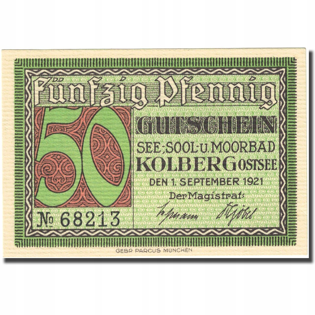 Banknot, Niemcy, Kolberg, 50 Pfennig, personnage,