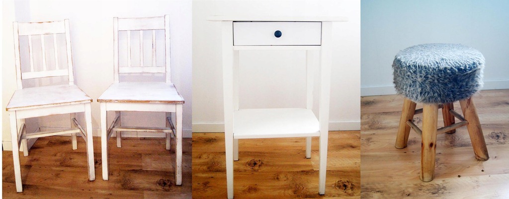 Krzesła vintage stolik Hemnes biały Jysk Ikea loft