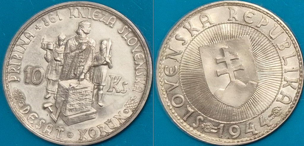 Słowacja 10 koron 1944r. KM 9 srebro 7 gram