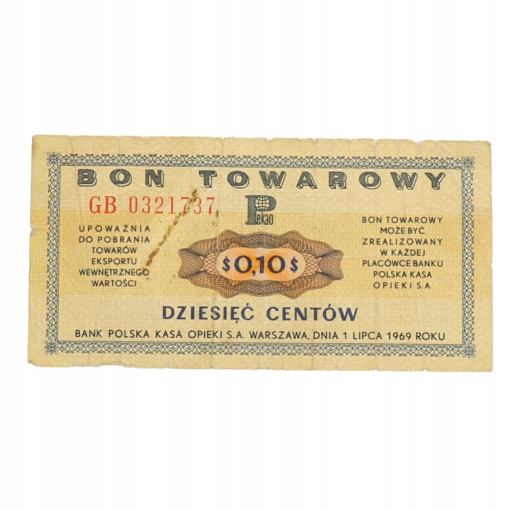 Pewex - Bon Towarowy - 0,1 $ 1969 r ser. GB