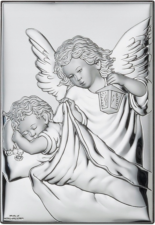 Srebrny Obrazek Anioł Stróż Pamiątka Chrztu OA076