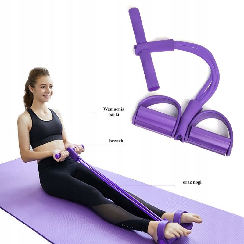 Ekspander fitness na nogi do ćwiczeń mięśni nóg, brzucha, ud - fioletowy