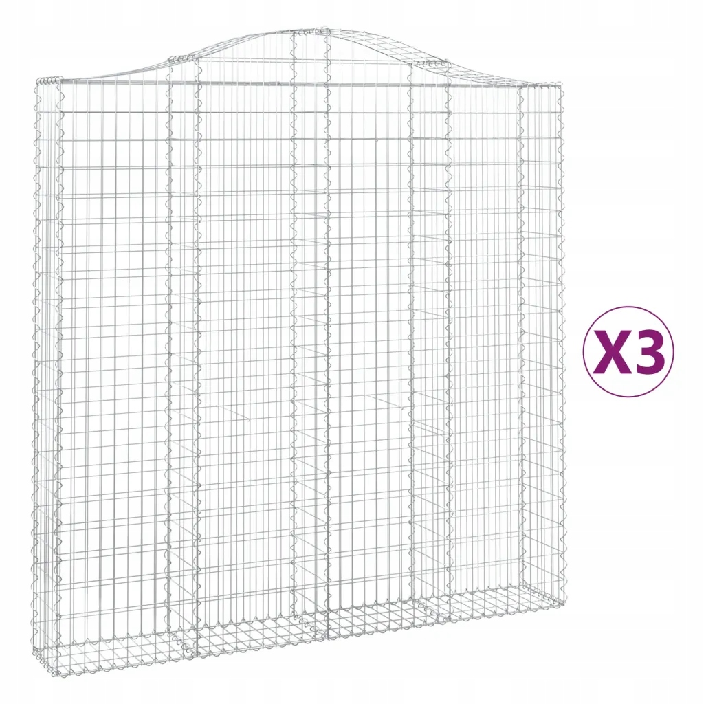 Kosze gabionowe, 3 szt, 200x30x200/220 cm, galwanizowane żelazo