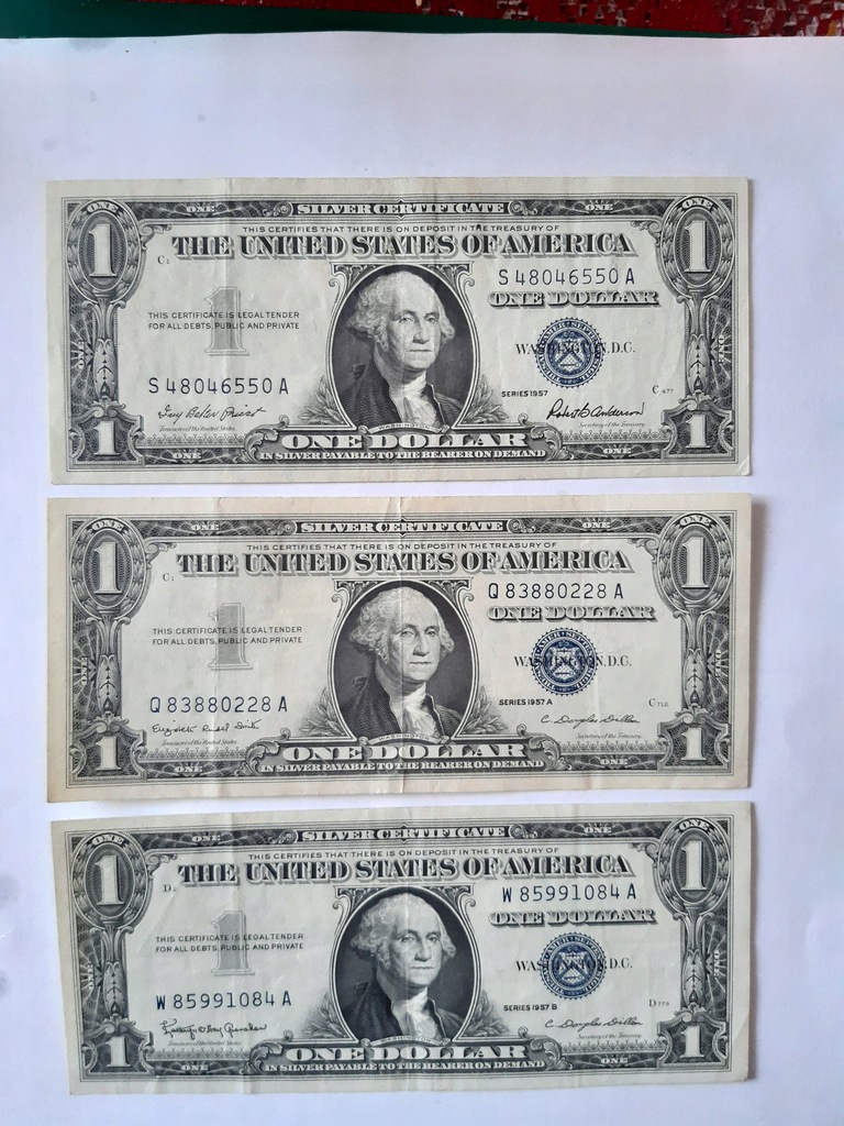 1 $ 1957 Zestaw 3 Banknotów USA