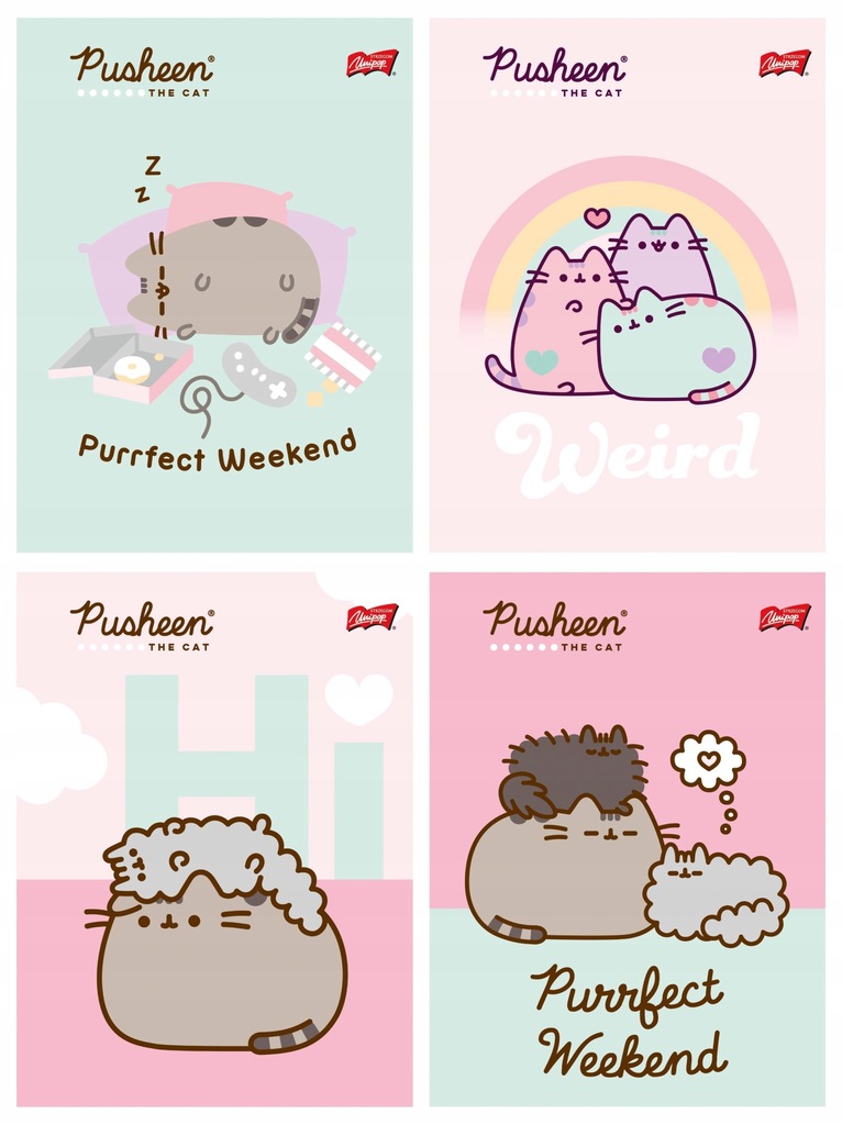 ZESTAW 4x ZESZYT W KRATKĘ 32k KOT PUSHEEN UNIPAP