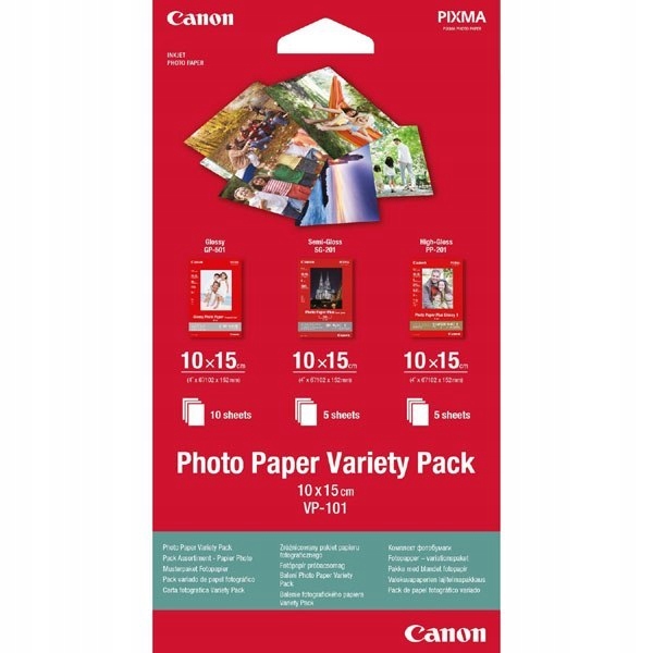 Canon Photo Paper Variety Pack VP-101, foto papier, 5x PP201, 5x SG201, 10x
