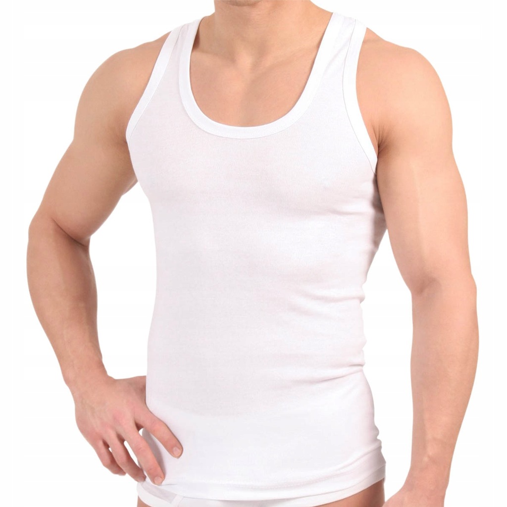 PODKOSZULEK 100% bawełna męski ramiączka szelka okrągły biała XXL