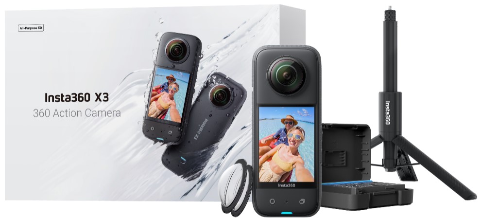 Zestaw All-Purpose Kit kamera sportowa Insta360 X3 (bateria+kij+osłony)