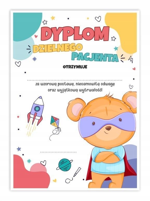 DYPLOM A4 DZIELNEGO PACJENTA - SUPER MIŚ 10SZT