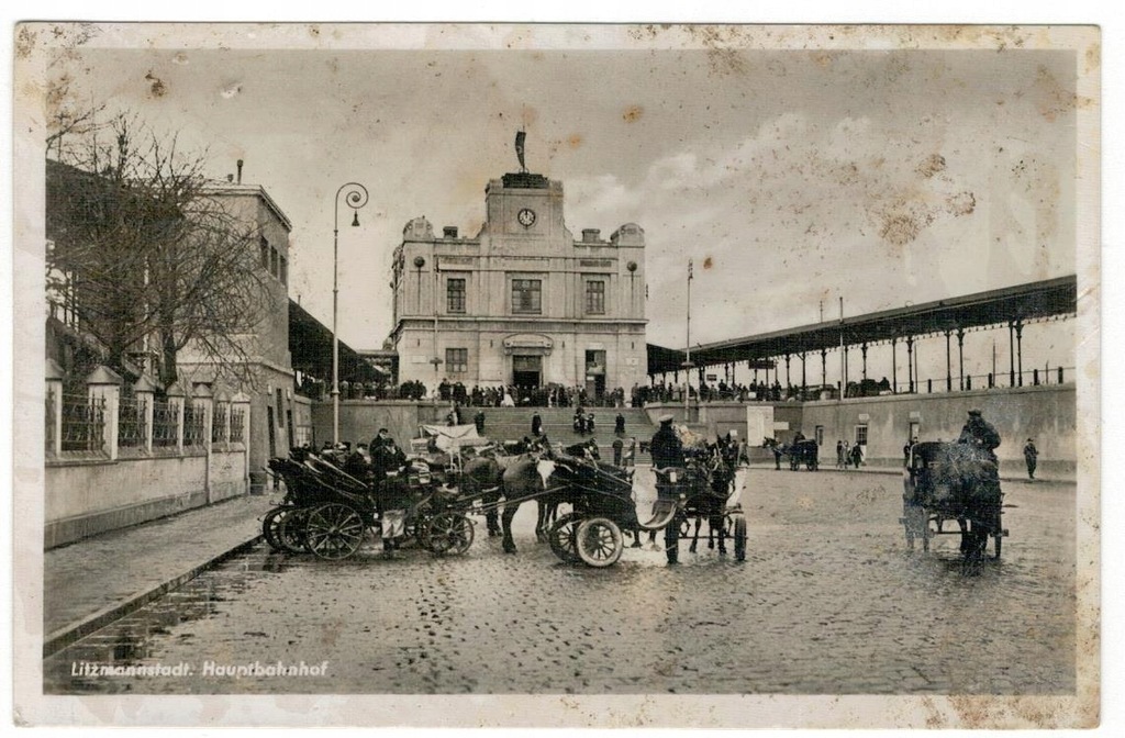 Pocztówka 1940 Łódź dworzec główny