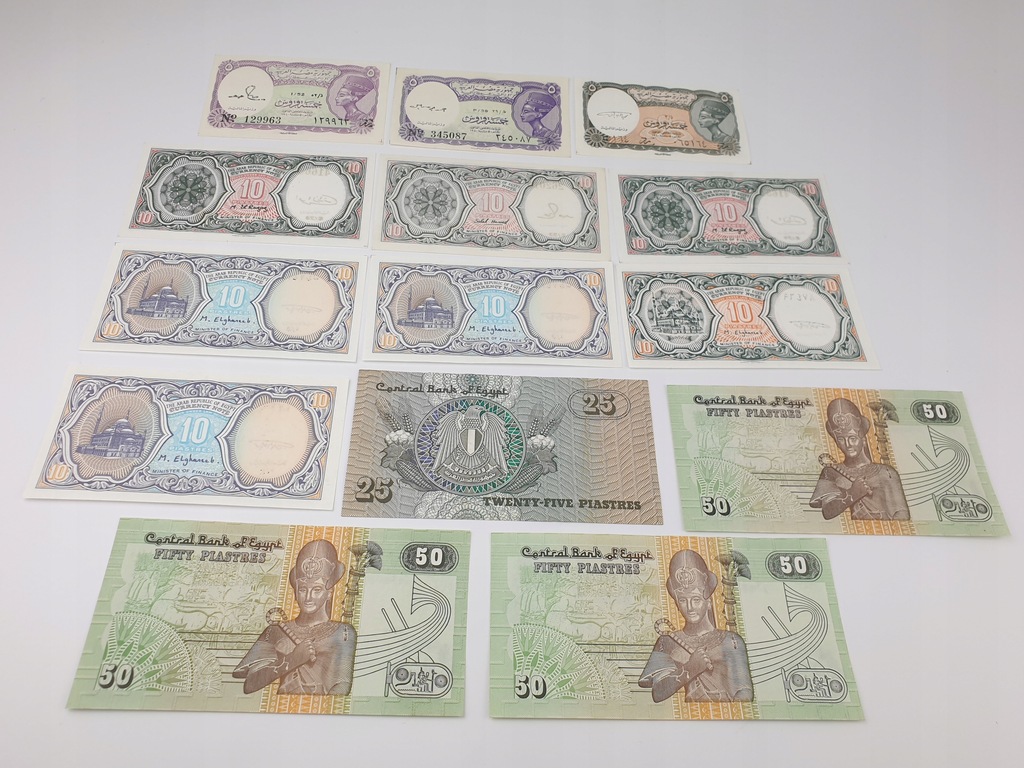 Zestaw 14 banknotów 5-50 Piastrów Egipt UNC