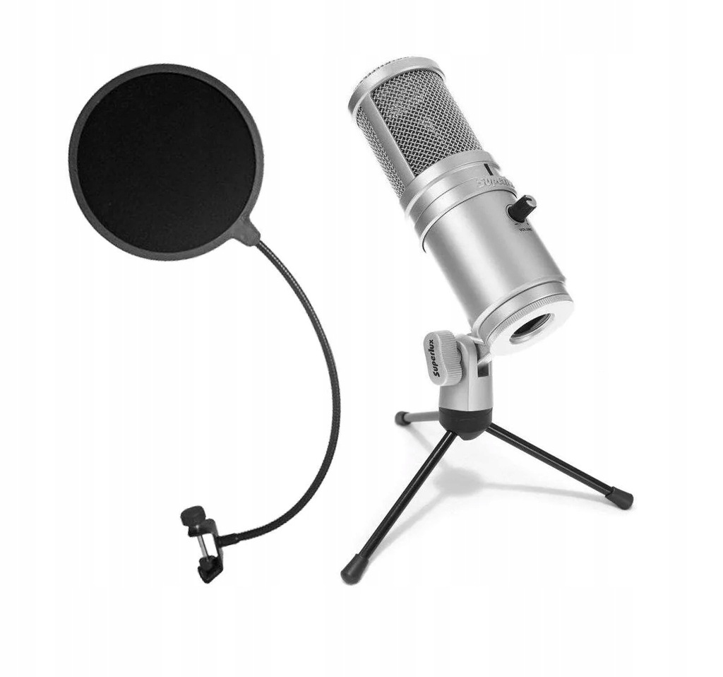 SUPERLUX E205U mikrofon USB + statyw + pop filtr