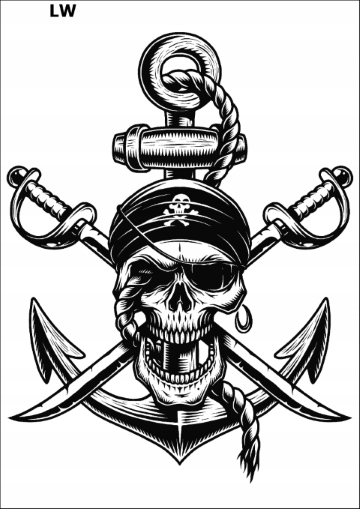 PK16LW Duży Tatuaż zmywalny KOTWICA Pirat czaszka