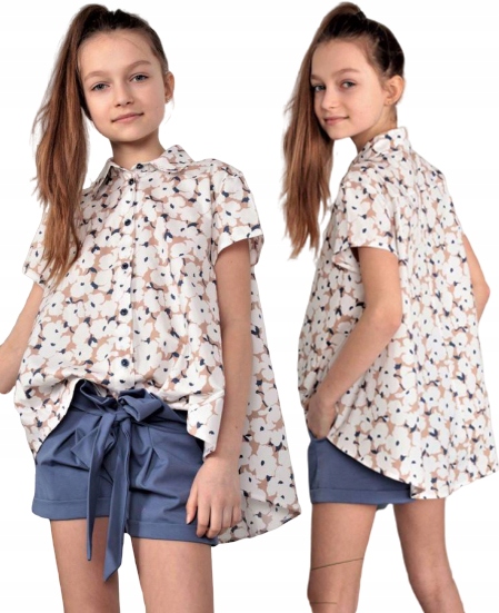 Qba Kids/ Koszula Oversize w kwiaty Bawełna PL 140