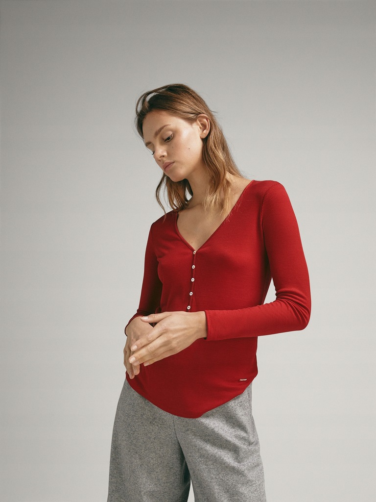 MASSIMO DUTTI 38 M PRĄŻKOWANA CZERWONA BLUZKA N856