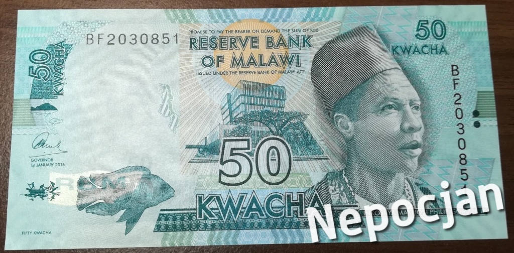 Banknoty Świata Malawi 50 Kwacha 2016 UNC