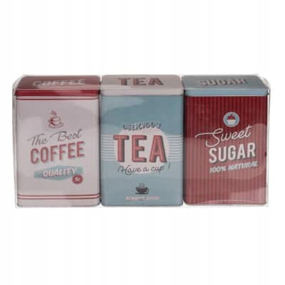 Out of the Blue Tin Box - Coffe, Tea, Sugar - Retro Red/Blue