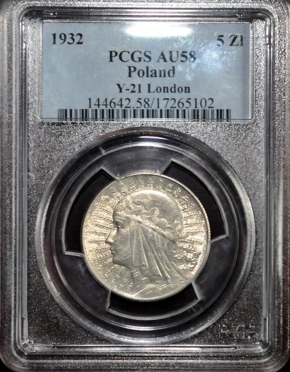 5 ZŁOTYCH 1932 GRADING PCGS AU 58 GRAM Z JANUSZEM