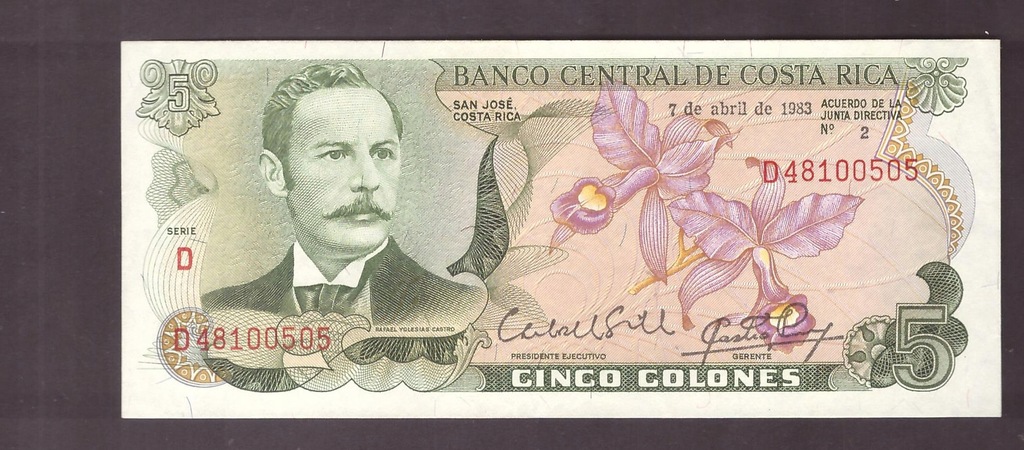 Kostaryka - banknot - 5 Colones 1983