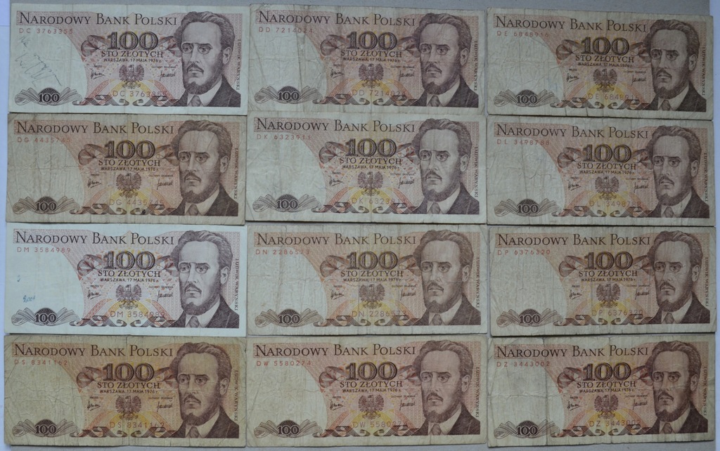 Zestaw 100 złotych 1976 serie D...
