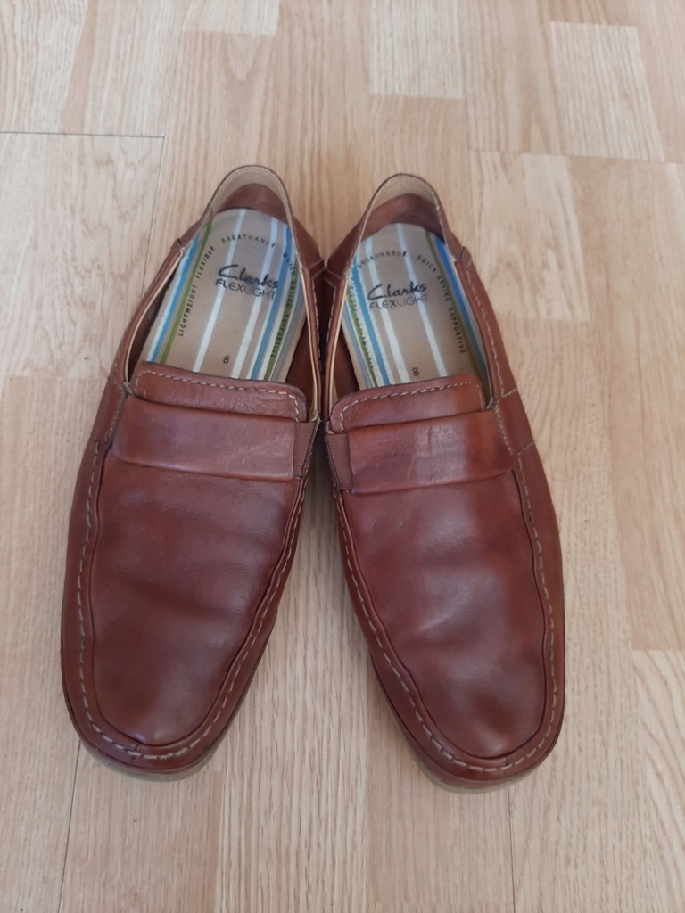 BRĄZOWE SKÓRZANE MOKASYNY CLARKS R.42