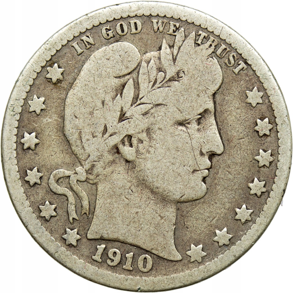 USA, 1/4 dolara (quarter) 1910 D, Barber, st. 3