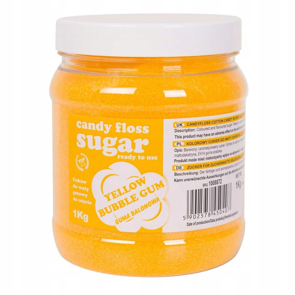 Kolorowy cukier do waty cukrowej żółty o smaku gum
