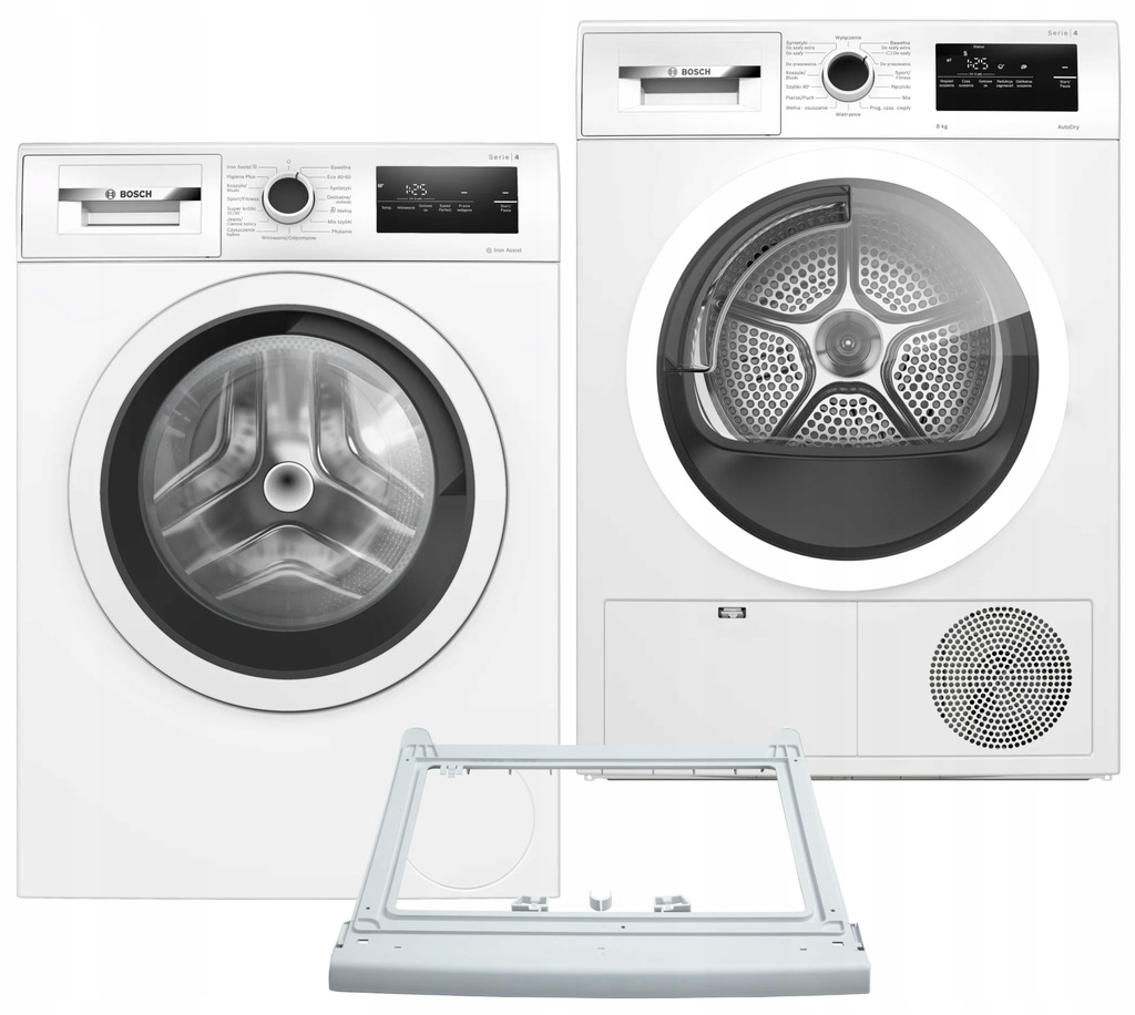 ZESTAW BOSCH 8 KG | Pralka WAN2813GPL + Suszarka WTH85V1GPL + Łącznik