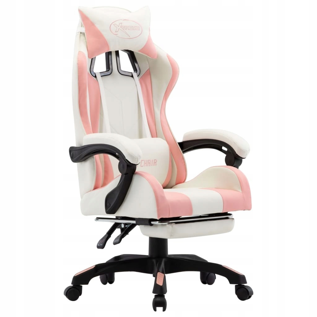 VidaXL Fotel dla gracza, z podnóżkiem, różowo-biał