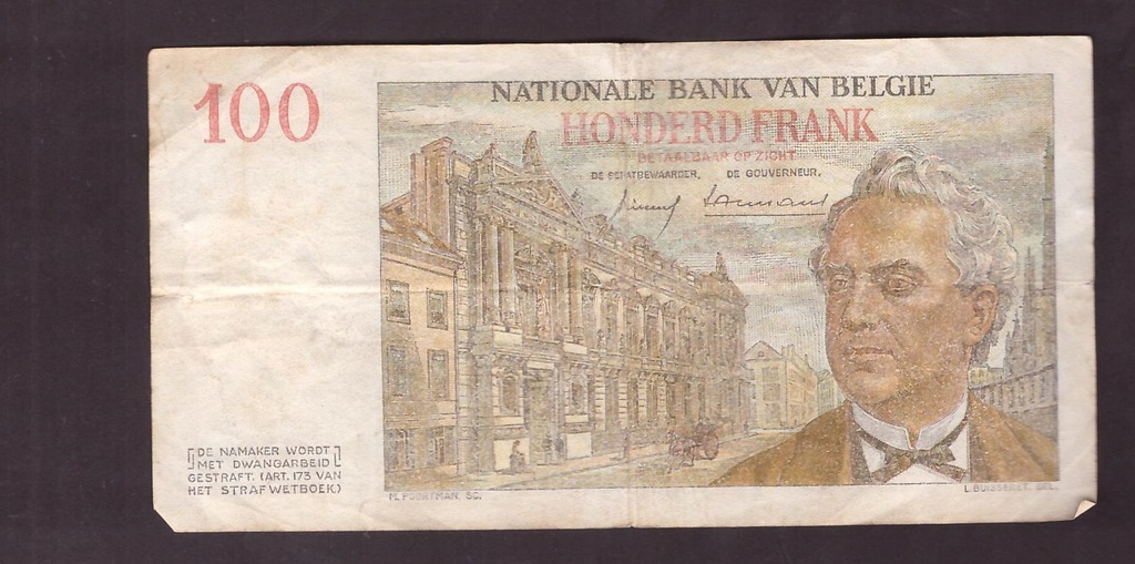 Belgia - banknot - 100 Frank 1959 rok