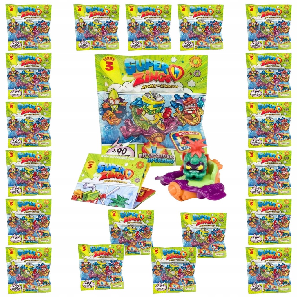 SUPER ZINGS SERIA 3 FIGURKA + POJAZD SUPERSLIDER ZESTAW 20 SASZETEK