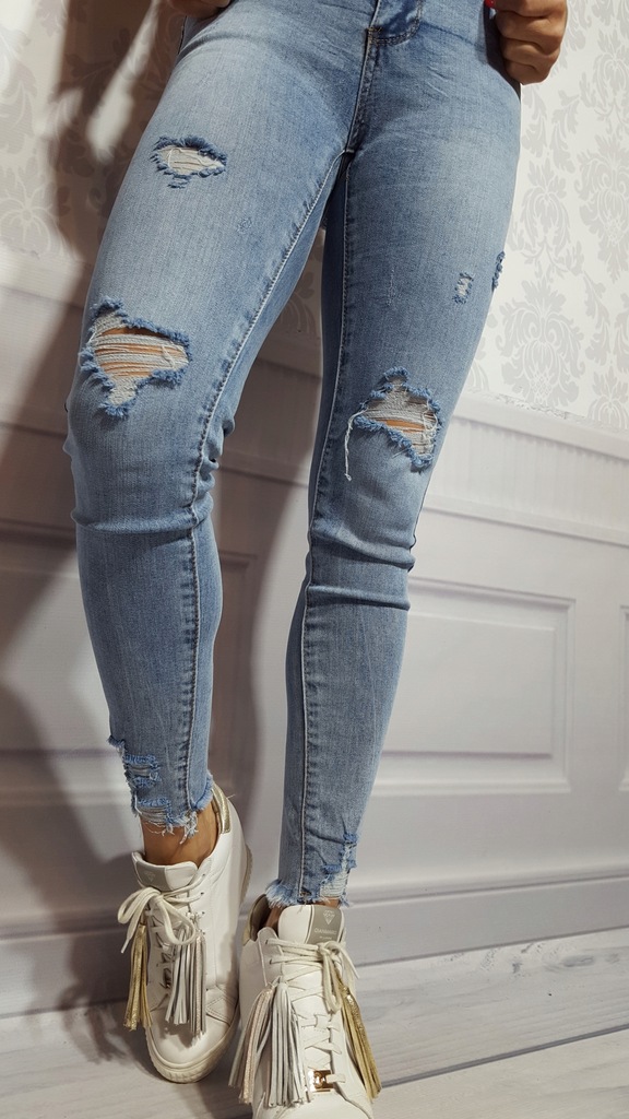 SPODNIE Jeans niebieskie przetarcia dziury 38/M