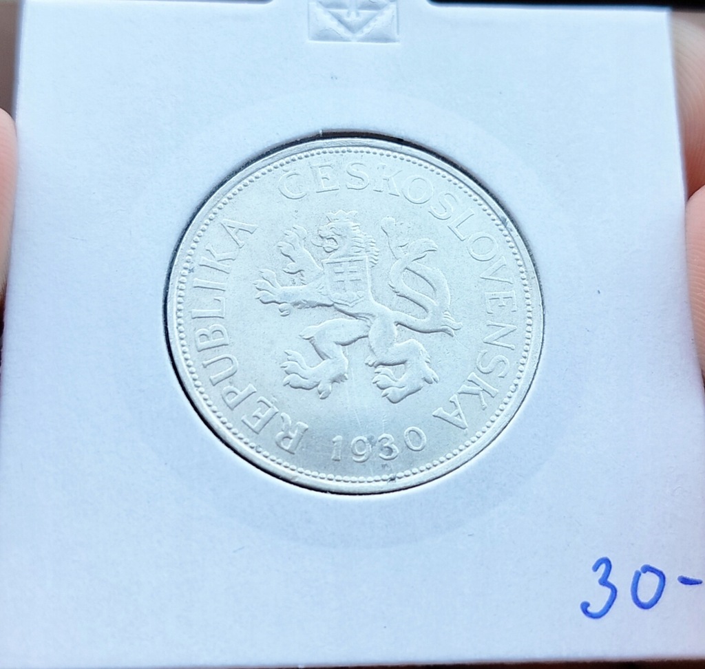 Czechosłowacja 5 koron 1930 srebro ładna