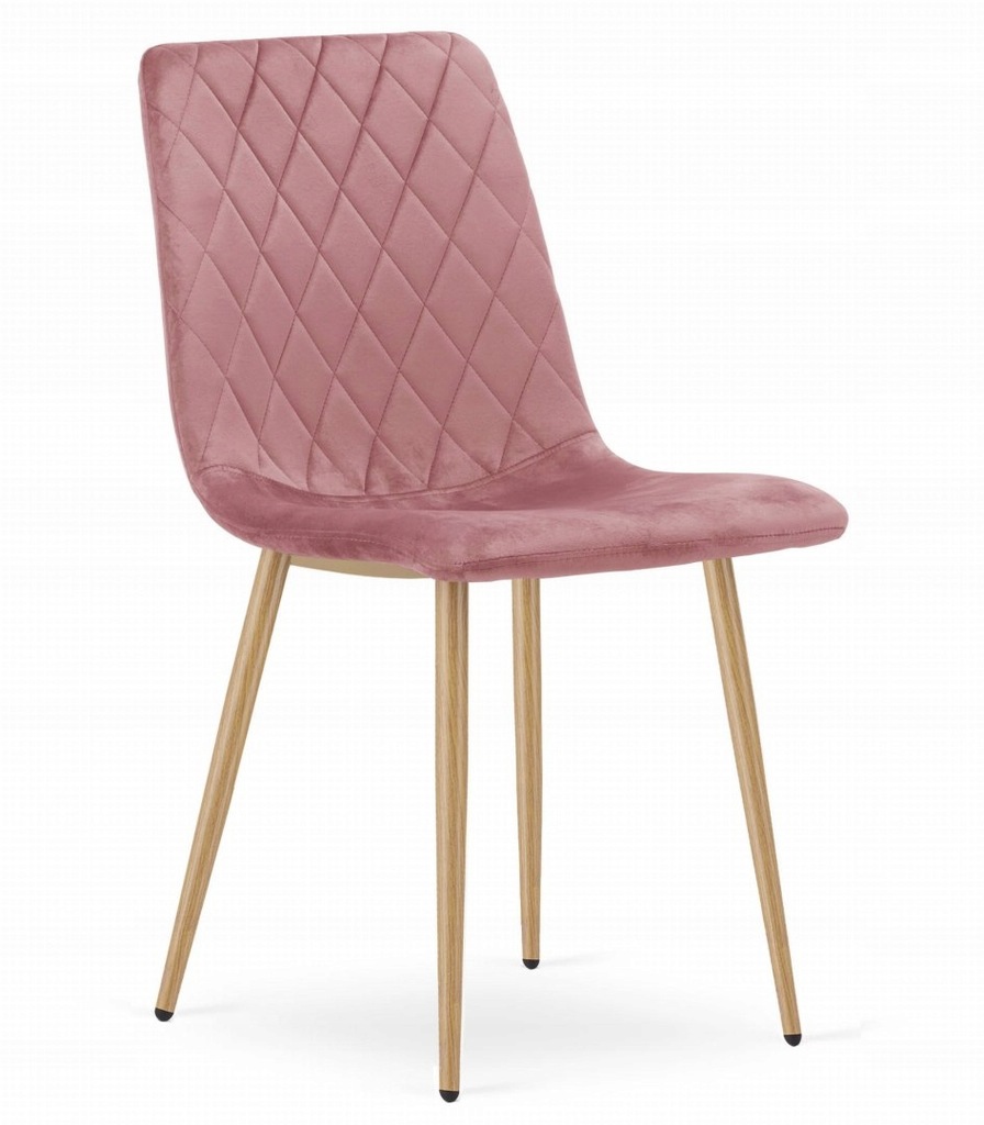 Krzesło TURIN - różowy aksamit / nogi kolor drewna x 2