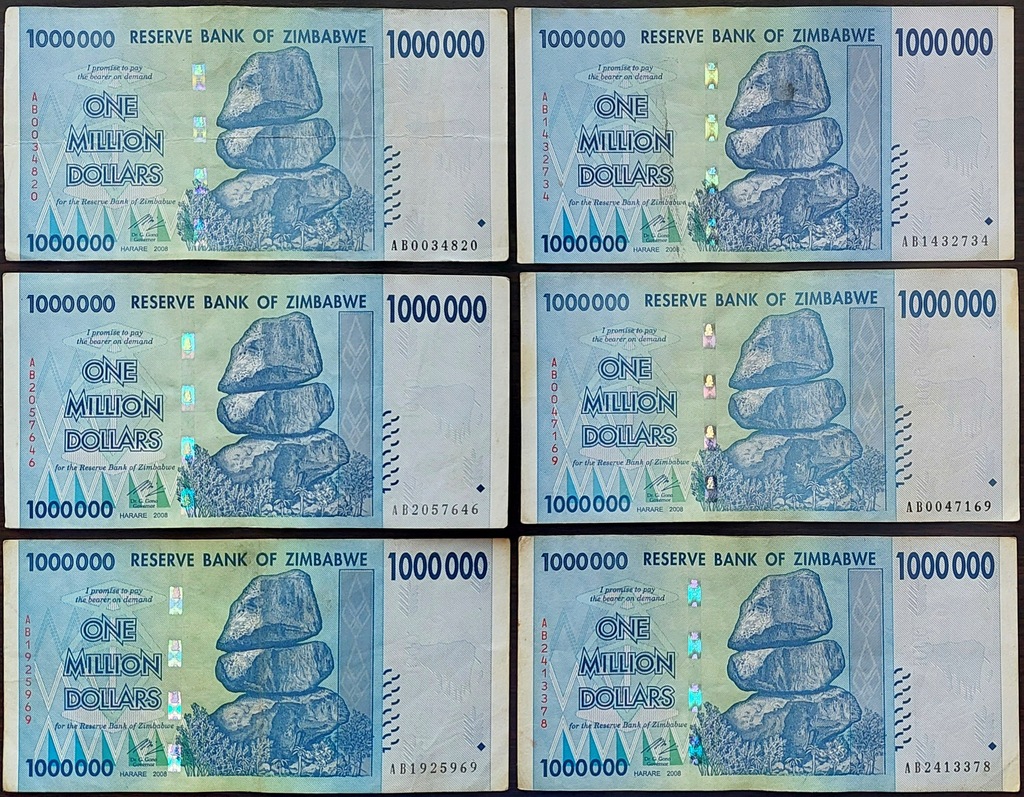 #040. Banknot Zimbabwe 1 000 000$ 2008r. Seria AB Obiegowy